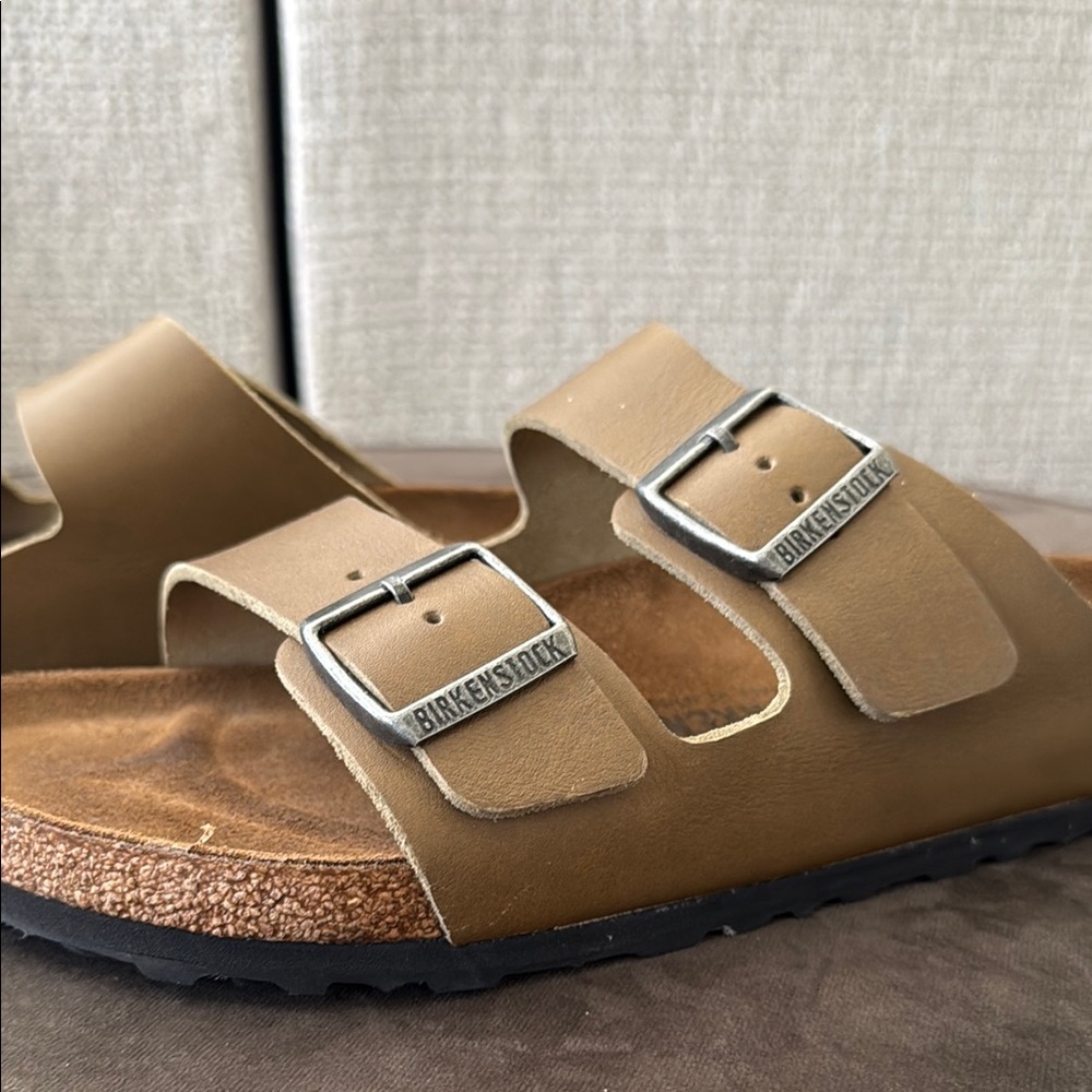 Birkenstock Two-Strap Sandals in Tan Leather
